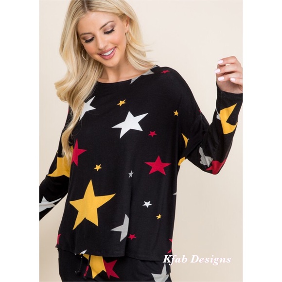 Tops - SMALL RESTOCKED! Star Print Soft Jersey Top w/Side Slits